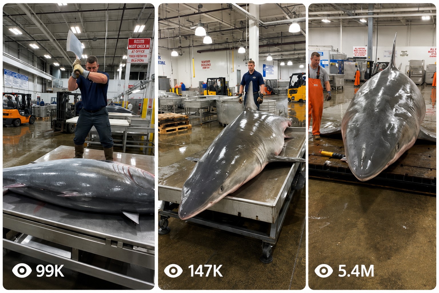 15s Seedance AI Giant Fearsome Fish Cutting in Busy Market Viral Video — Video Prompts preview