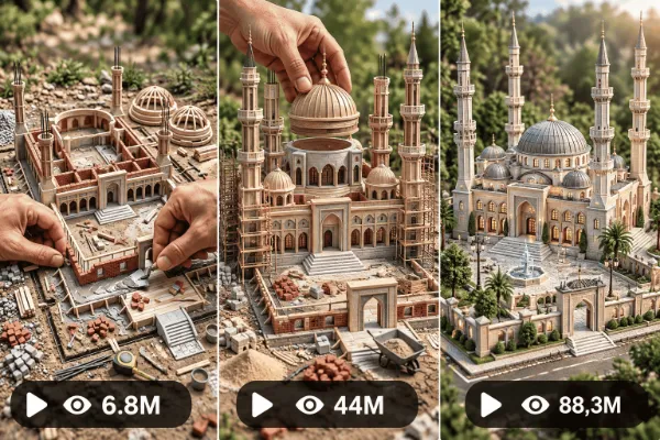 Miniature Big Mosque Construction Timelapse | Ultra-Realistic AI Video — Video Prompts preview